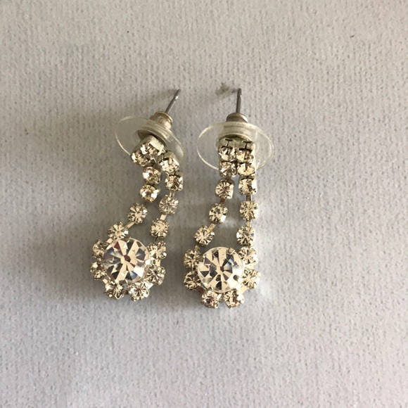 Silver Rhinestone Drop Earrings - Picture 1 of 2